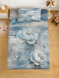 Myntra Elegant Homes Blue & White Floral 400 TC Single 7D Bedsheet with 1 Pillow Covers