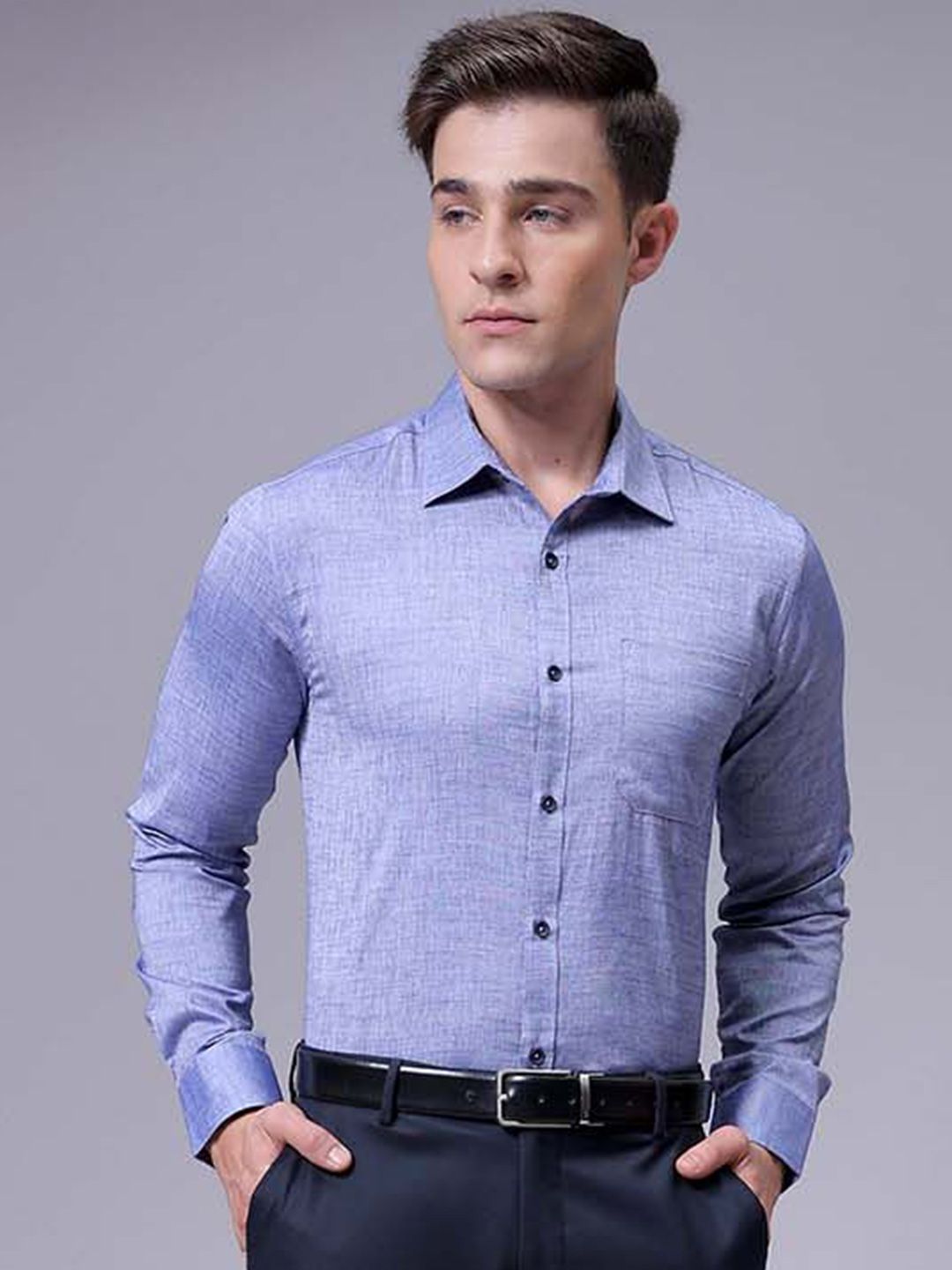 The Indian Garage Co. X Luxe Men Slim Fit Cutaway Collar Textured Cotton Formal Shirt