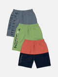 HELLCAT Boys Pack of 3 Mid-Rise Colourblocked Printed Cotton Shorts