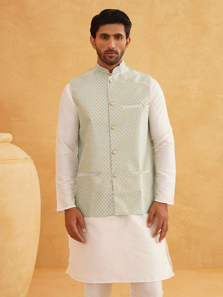 SOJANYA Mandarin Collar Kurta With Churidar & Nehru jacket