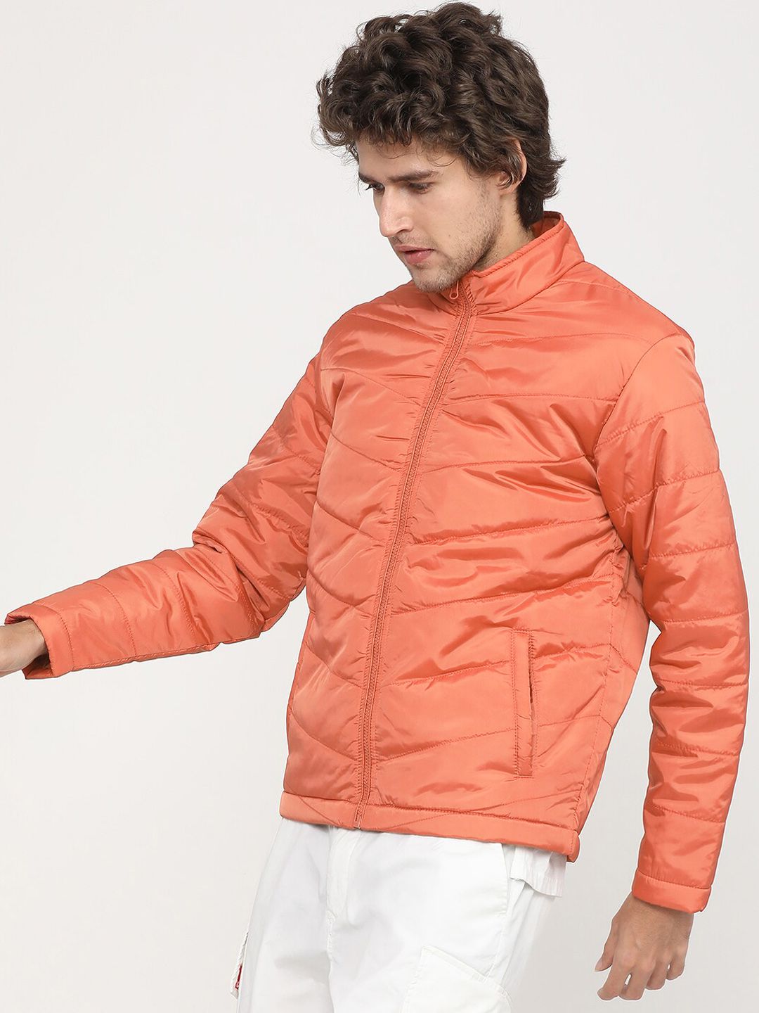 HIGHLANDER Men Orange Padded Jacket with Patchwork