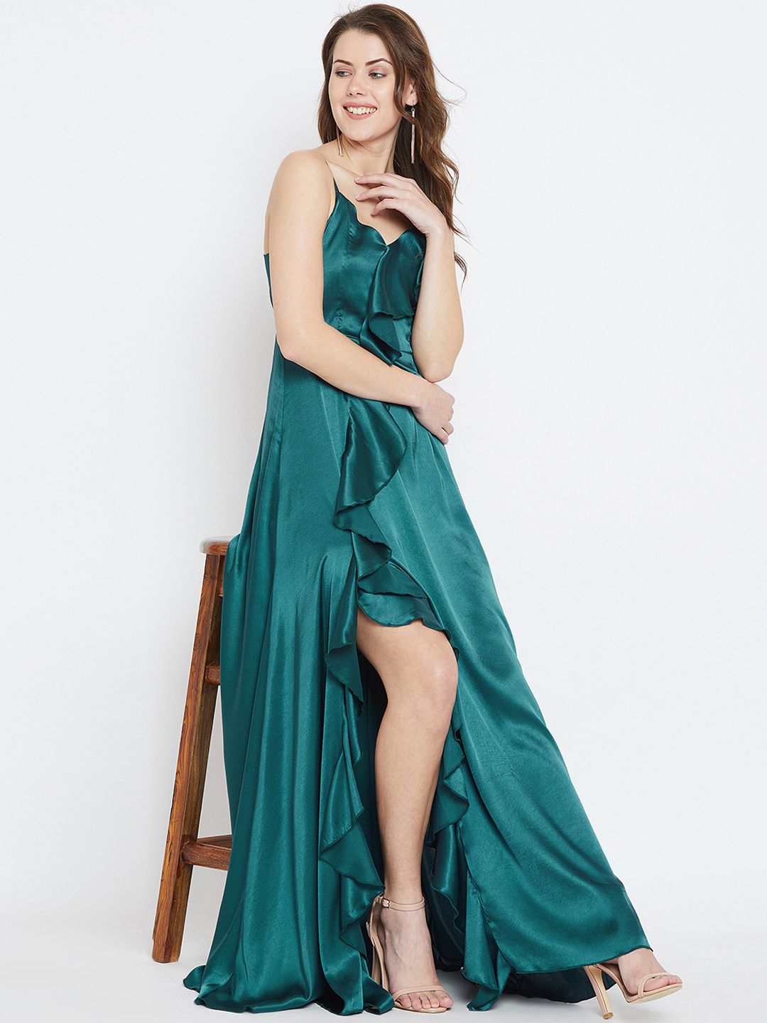 Berrylush Women Teal Blue Solid Maxi Dress