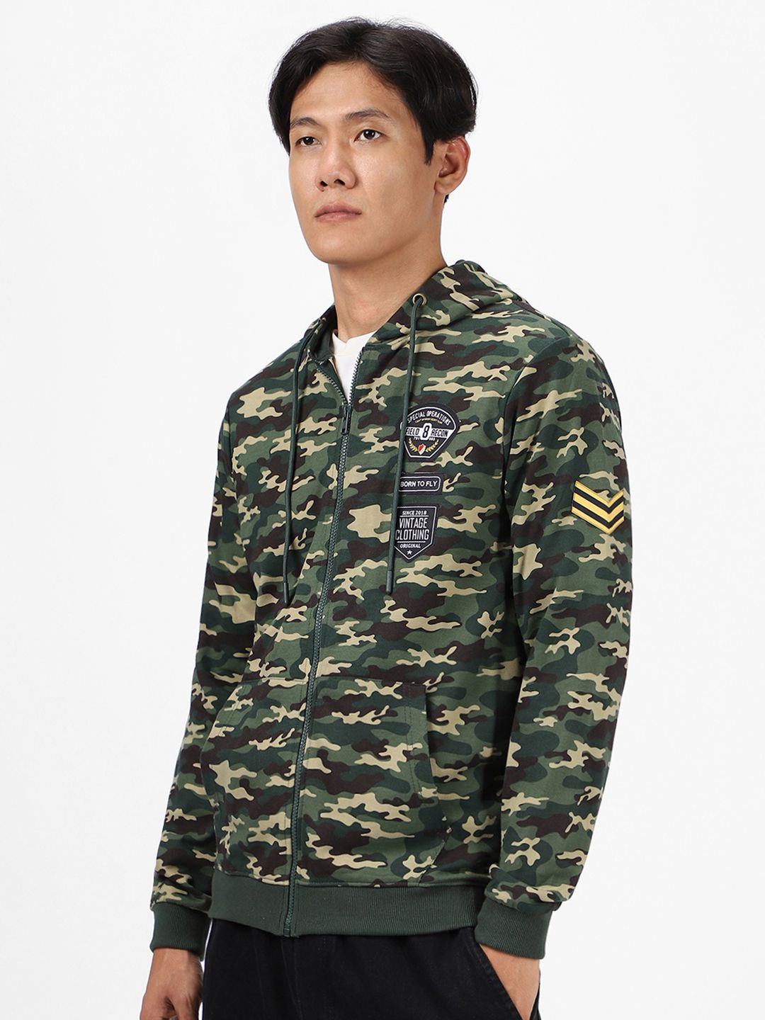 Urbano Fashion Cotton Camouflage Printed Hooded Neck Sweatshirt