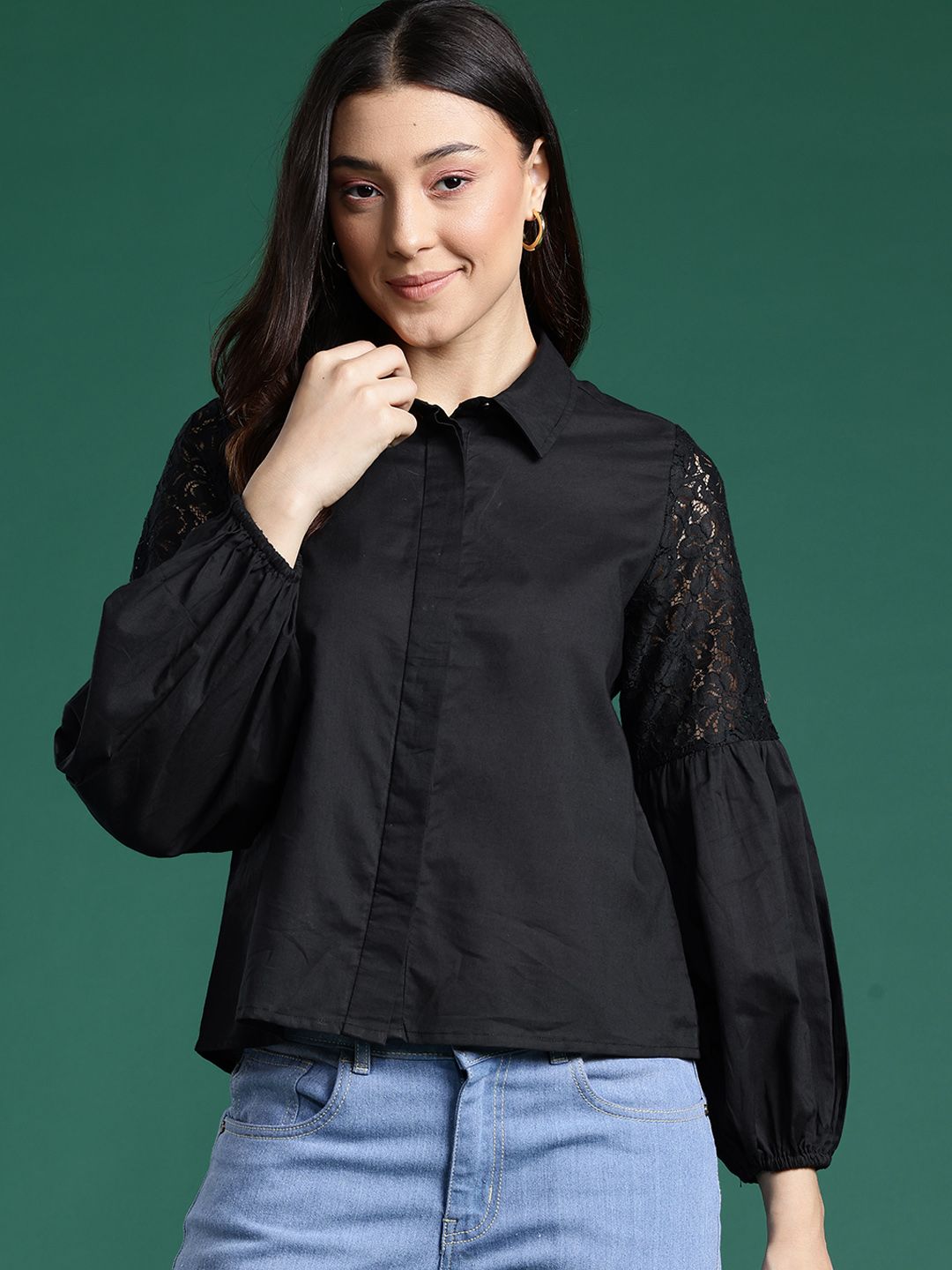 DressBerry Pure Cotton Lace Inserts Casual Shirt