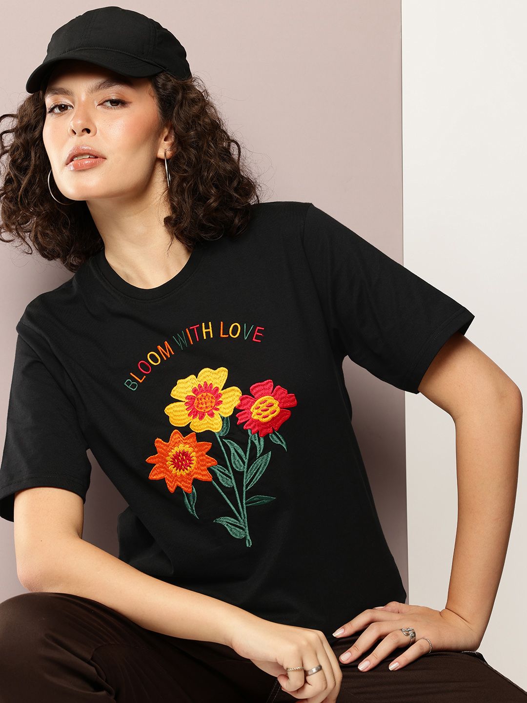 DILLINGER Women Oversized Embroidery Crew Neck Tshirt