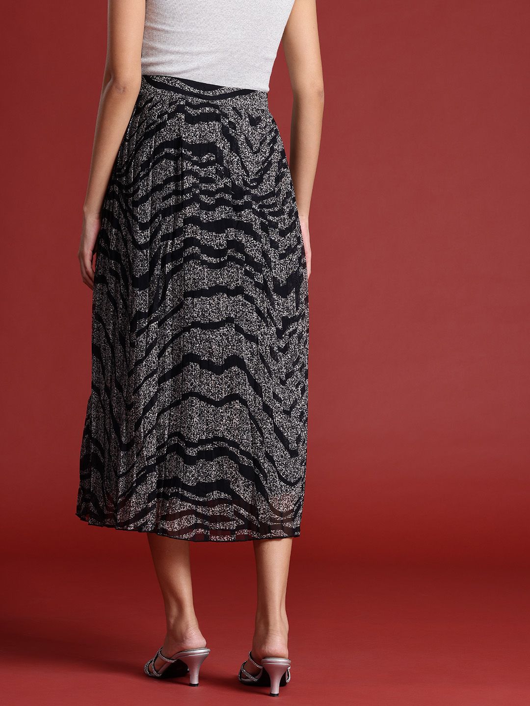 all about you Printed Accordion Pleated Midi Flared Skirt