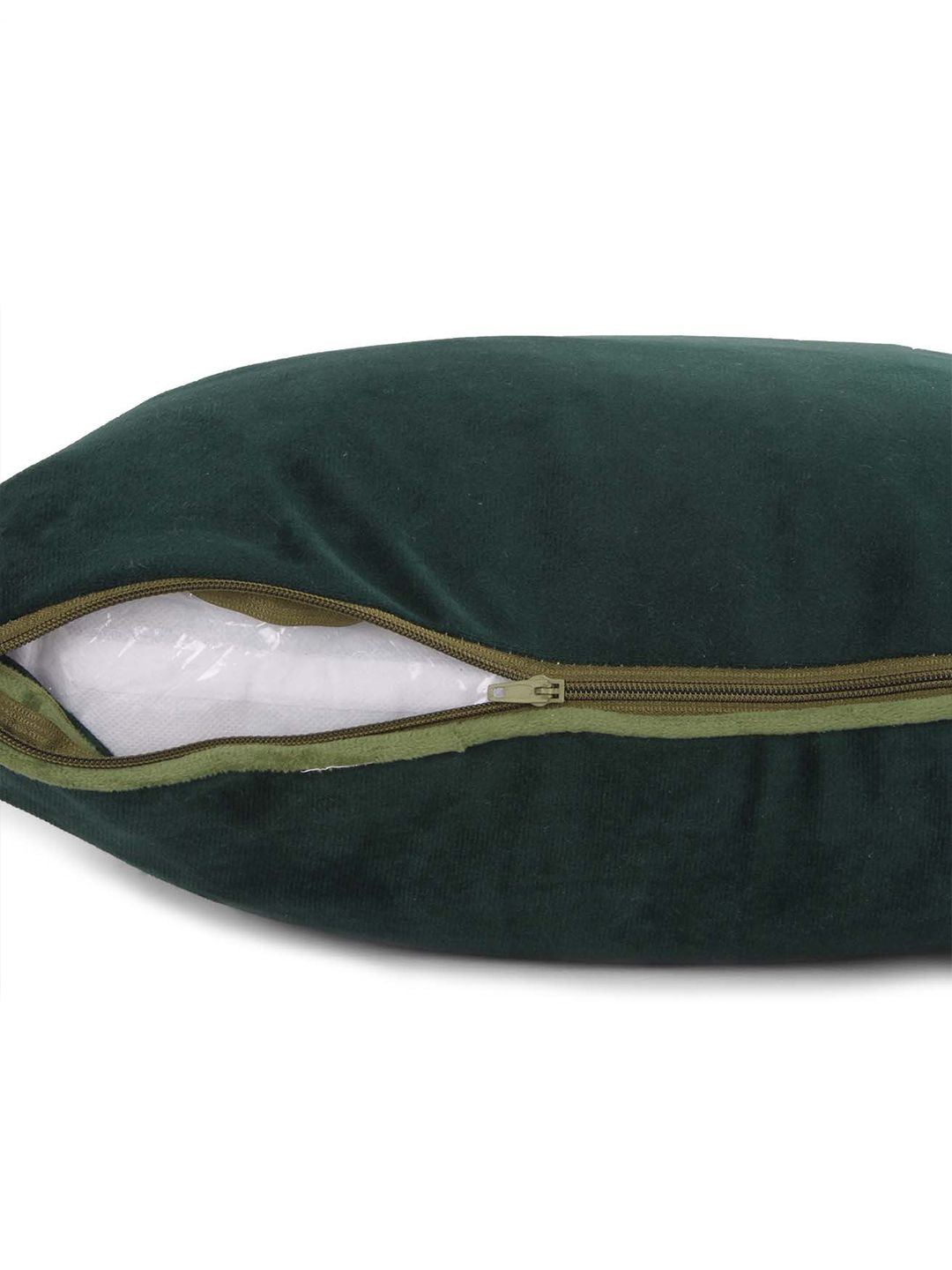 STITCHNEST 5 Pcs Green & Olive Green Velvet Square Cushion Covers