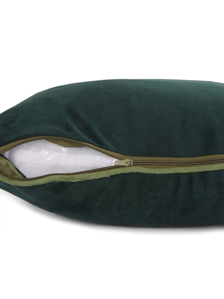 STITCHNEST 5 Pcs Green & Olive Green Velvet Square Cushion Covers