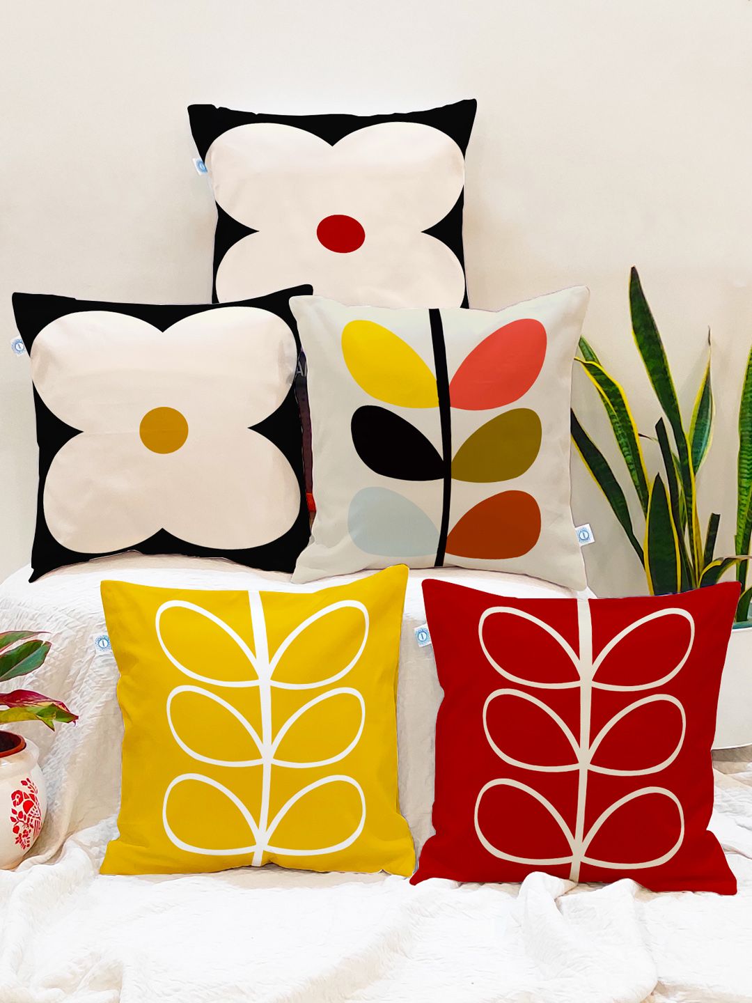 STITCHNEST Set of 5 Floral Square Cushion Covers