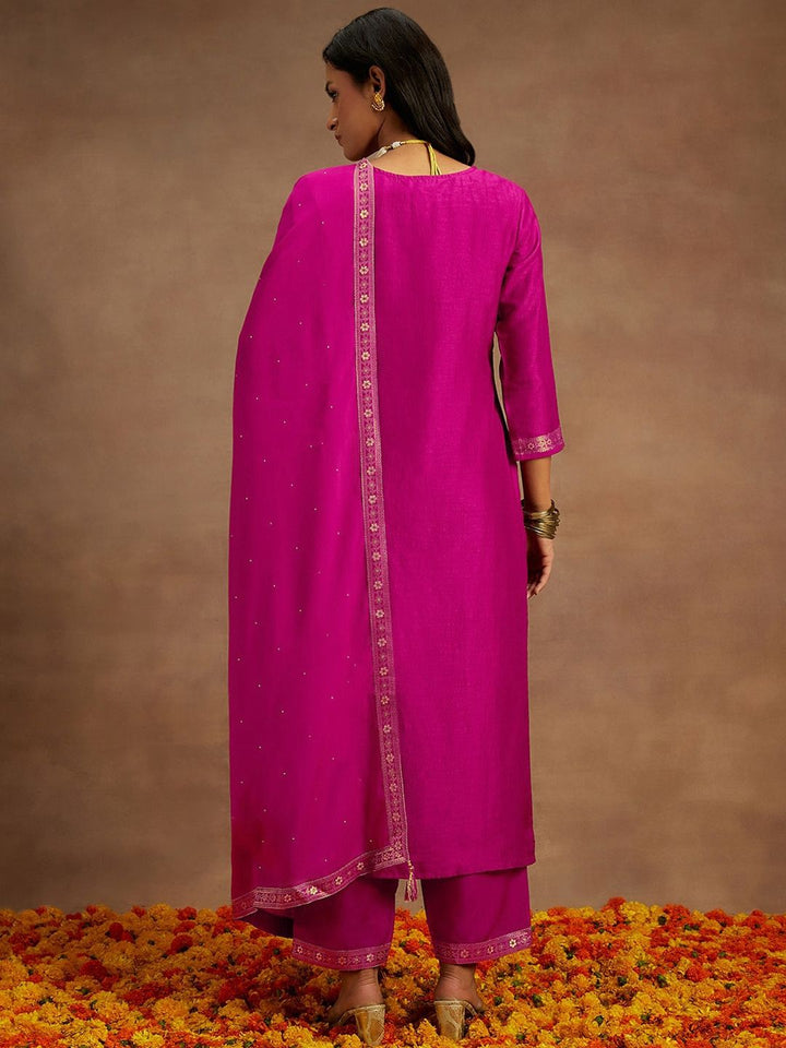 Libas Ethnic Motifs Embroidered Sequinned Straight Kurta With Trousers & Dupatta