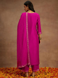 Libas Ethnic Motifs Embroidered Sequinned Straight Kurta With Trousers & Dupatta