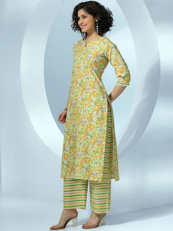 Libas Women Floral Printed Regular Pure Cotton Kurta with Palazzos &  Dupatta