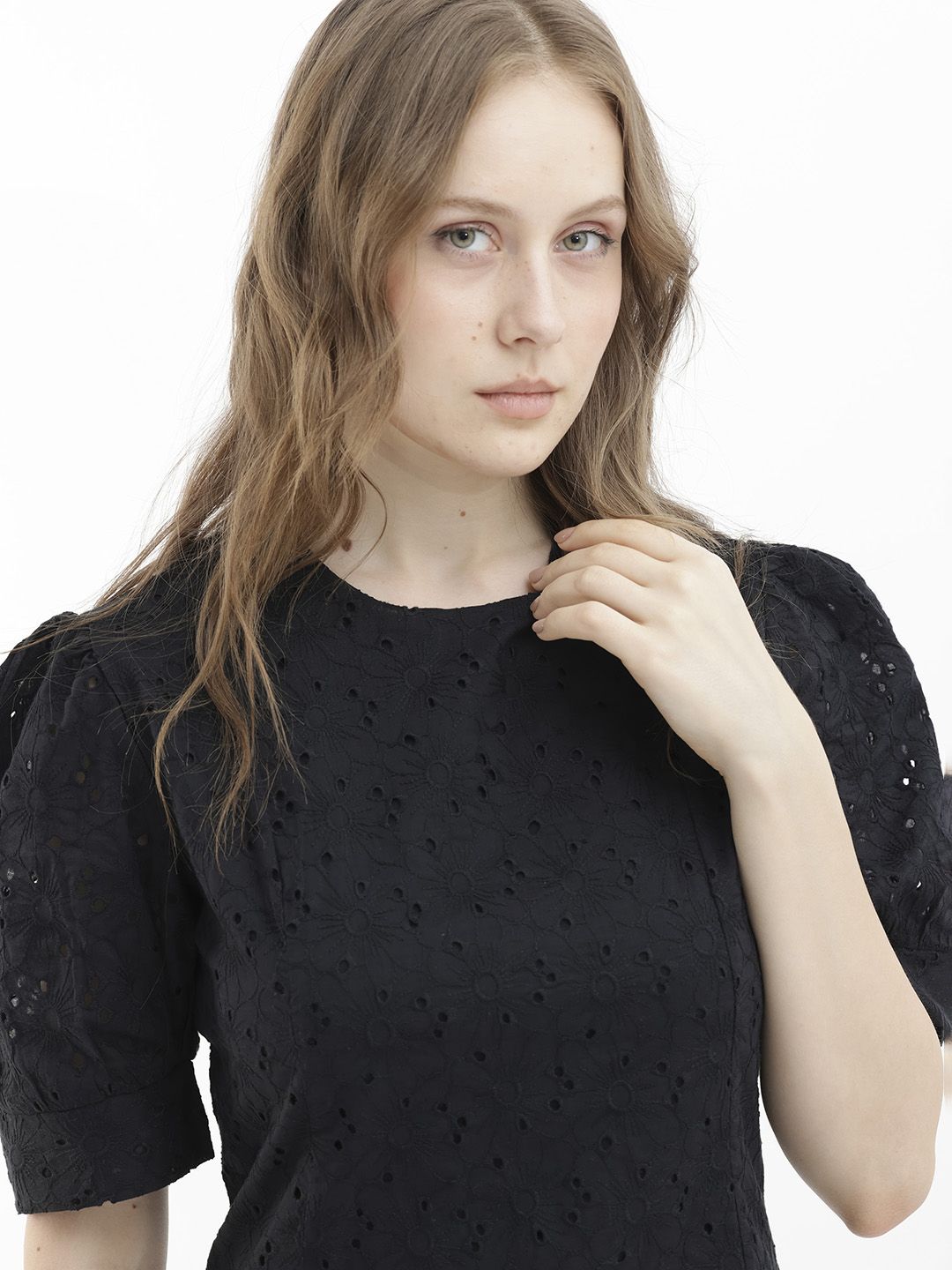 RAREISM Puff Sleeve Cotton Sheath Mini Dress
