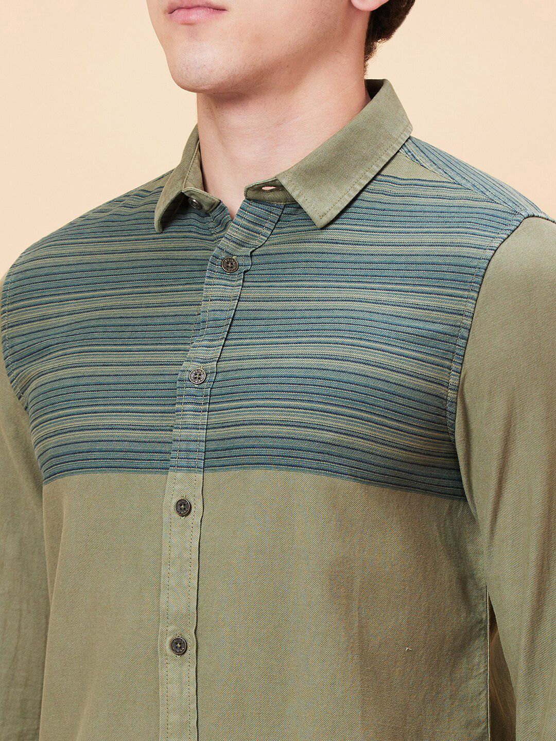 Being Human Spread Collar Slim Fit Horizontal Striped Casual Shirt