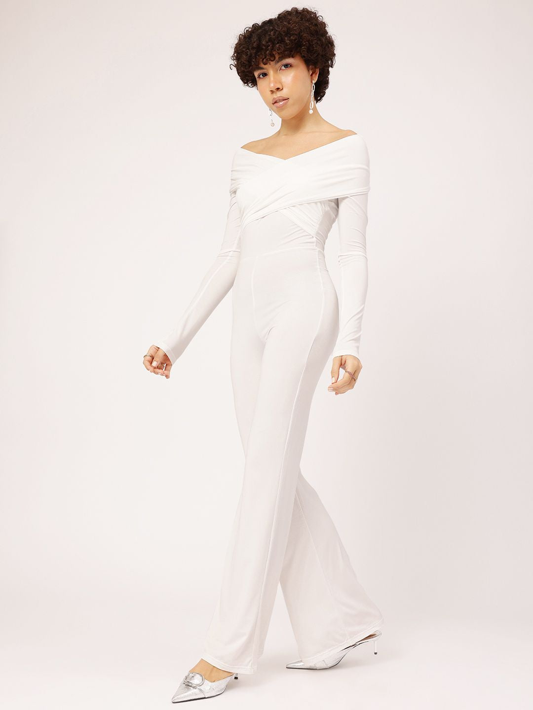 DressBerry Luxe Layered Off-Shoulder Styled Back Wrap Jumpsuit