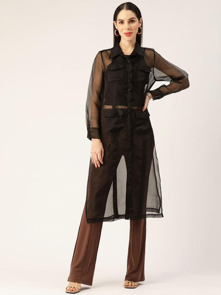 Antheaa Women Black Solid Sheer Kurta