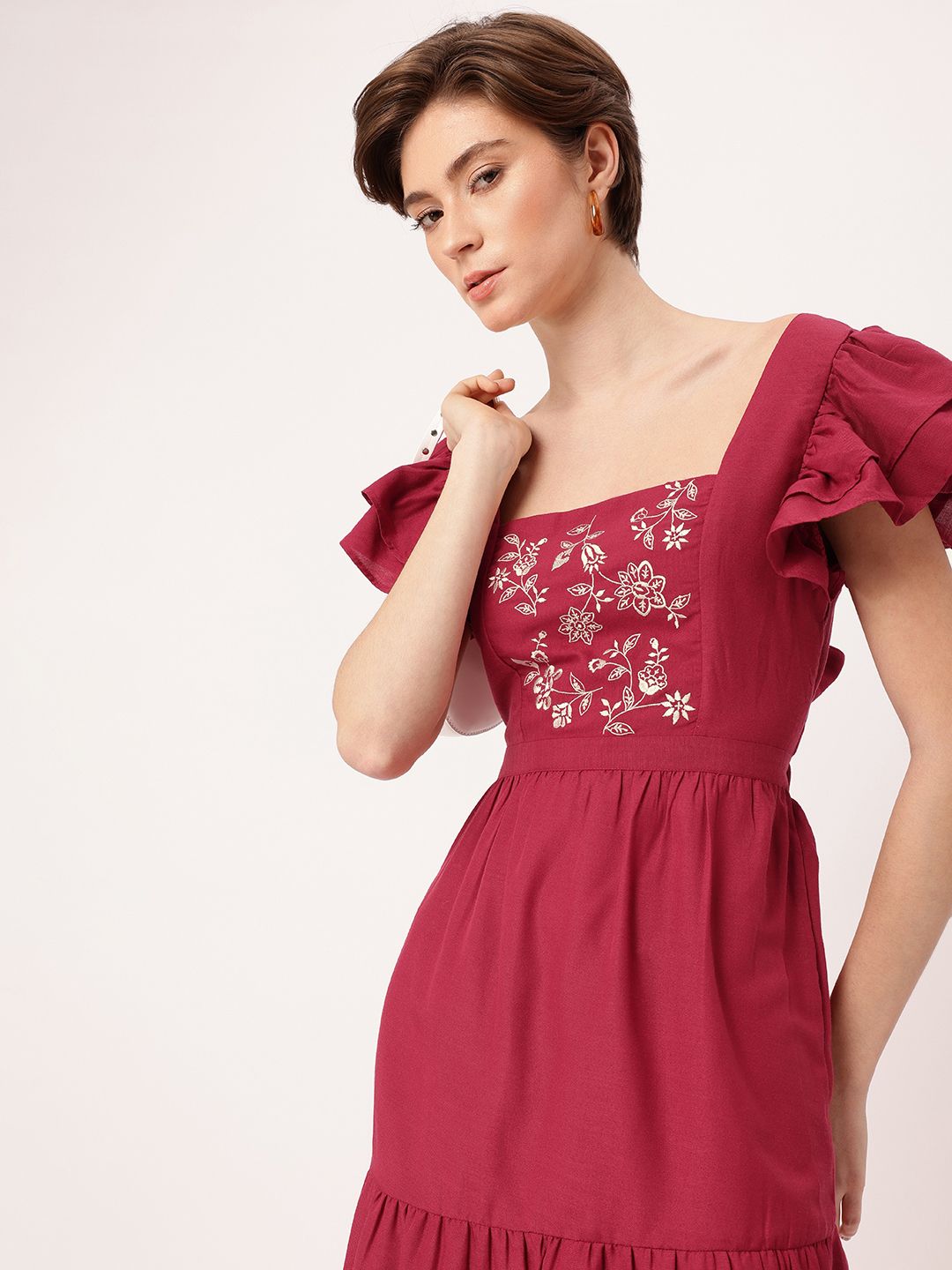 DressBerry Girly Glam Floral Embroidered Blow Detailed A-Line Dress