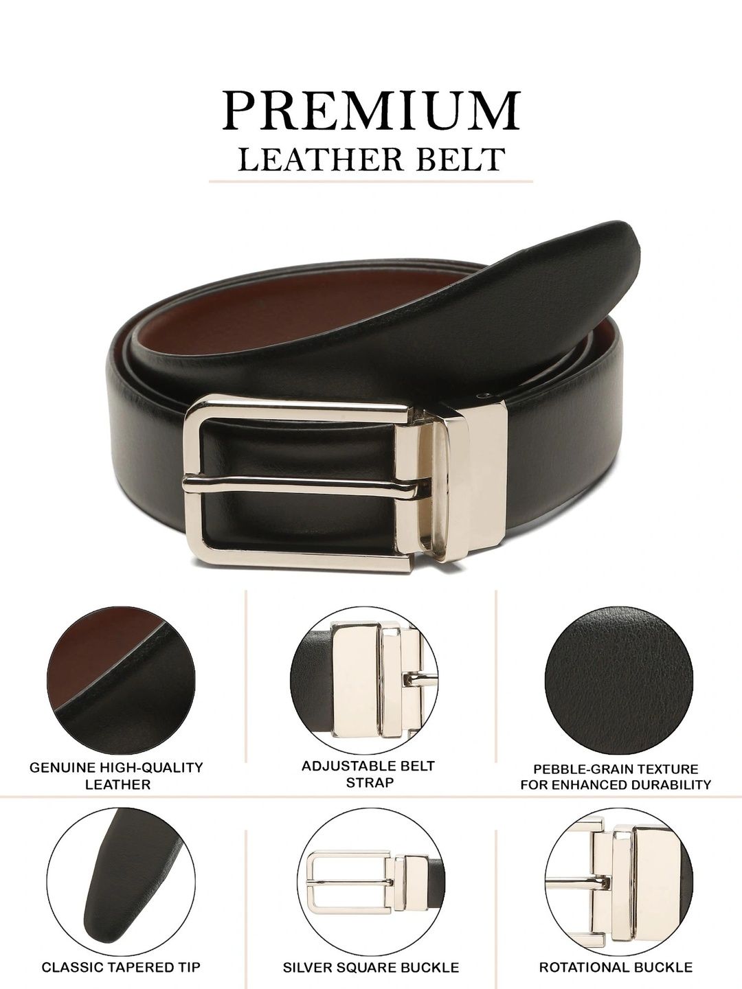 Teakwood Leathers Men Textured Leather Reversible Belt