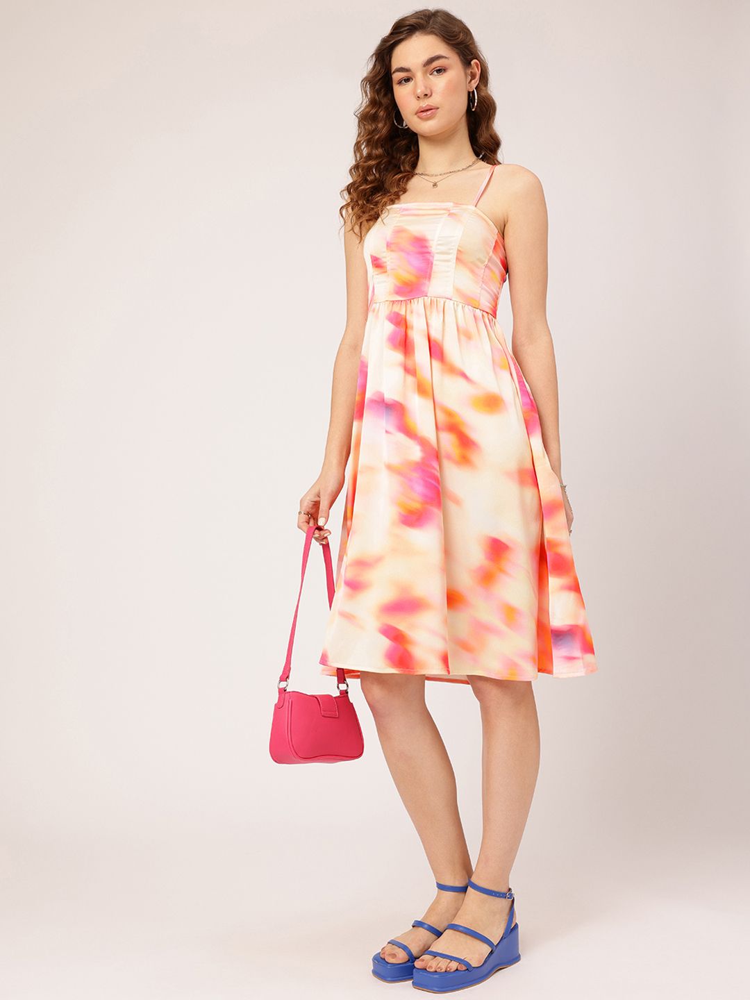 DressBerry Colour Splash Printed Smocked A-line Dress