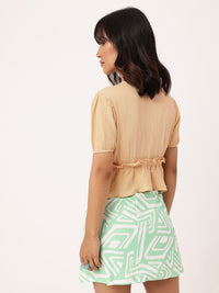 DressBerry Girly Glam Tie-Up Seersucker Ruched Peplum Crop Top