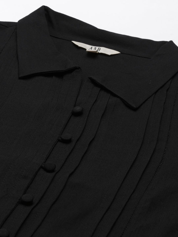 AND Black Solid Shirt Style Top