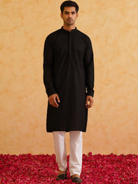 SOJANYA Checked Self Design Mandarin Collar Pure Cotton Kurta With Pyjamas