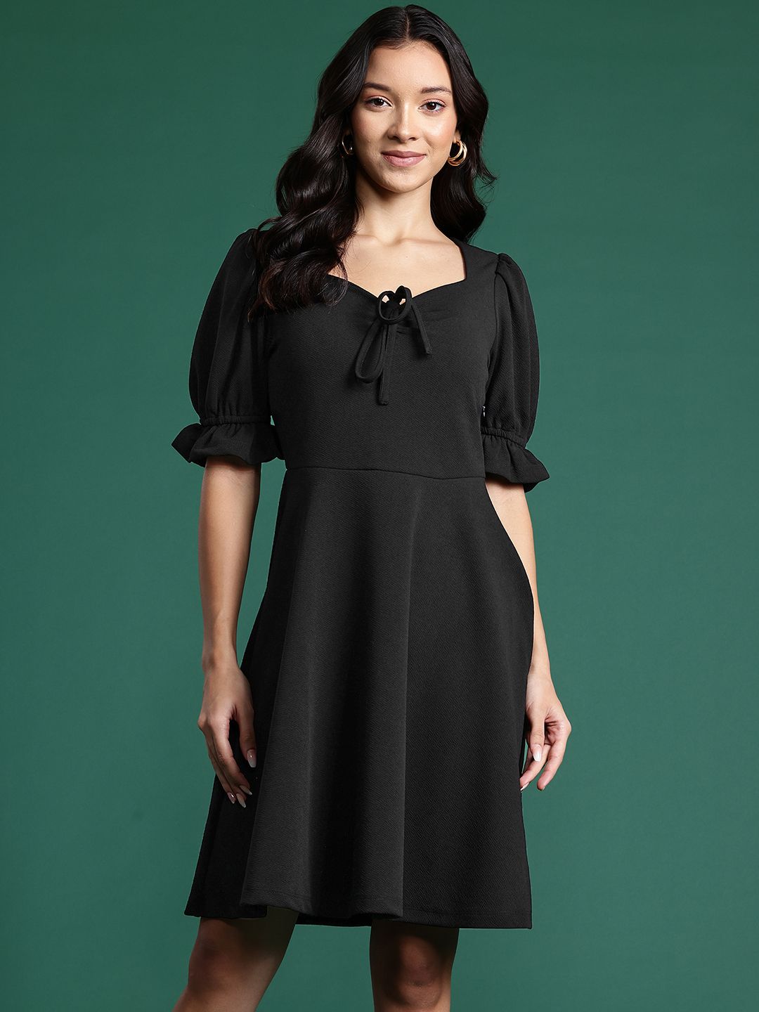 DressBerry Puff Sleeve A-Line Midi Dress