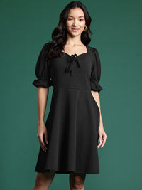 DressBerry Puff Sleeve A-Line Midi Dress