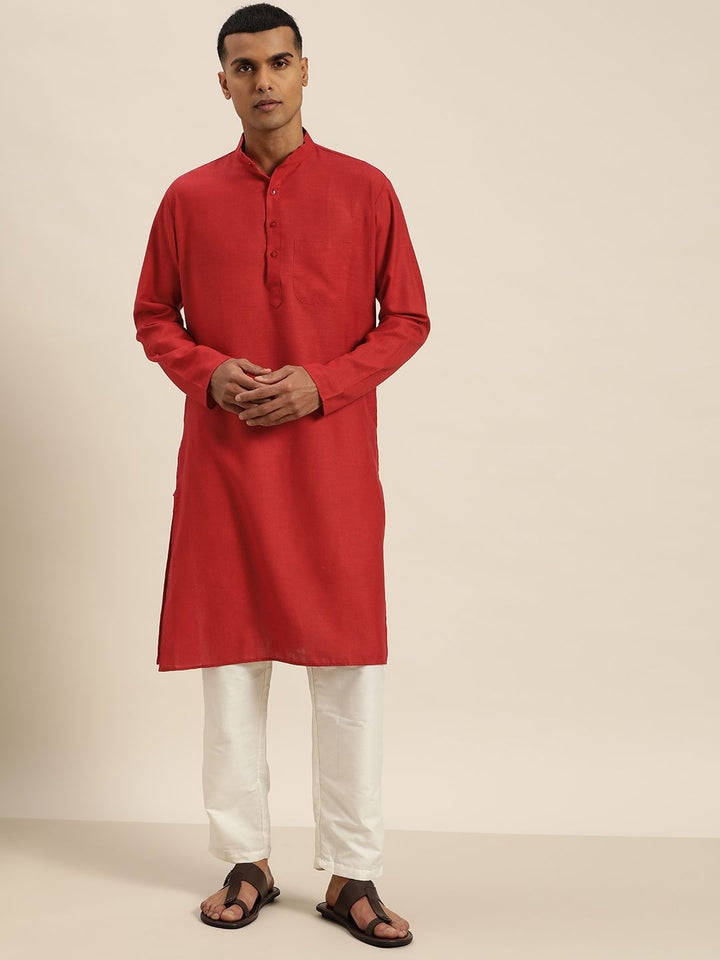 SOJANYA Red Mandarin Collar Kurta