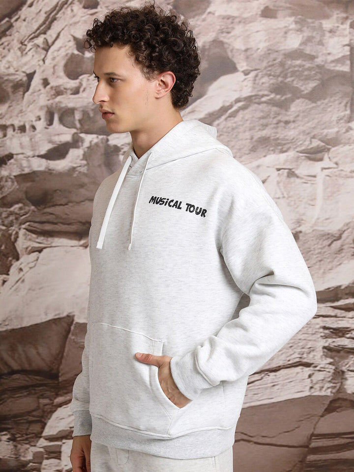 HIGHLANDER White Typography Printed Hooded Long Sleeves Oversized Pullover Sweatshirt