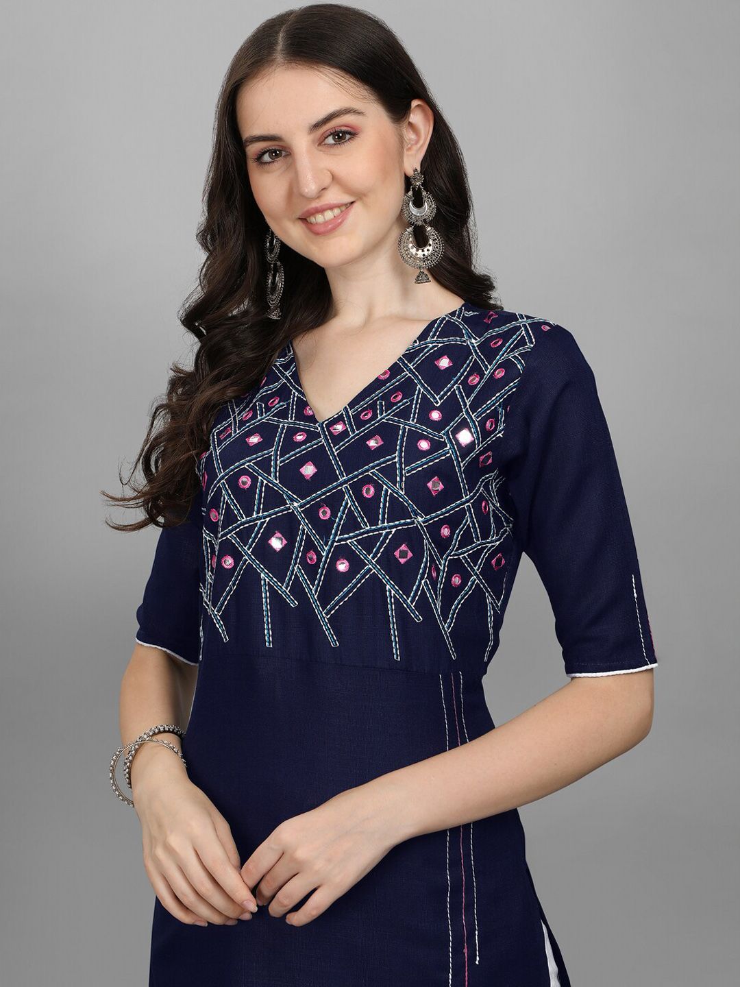 KALINI Women Embroidered Mirror Work Kurta with Trousers and Dupatta