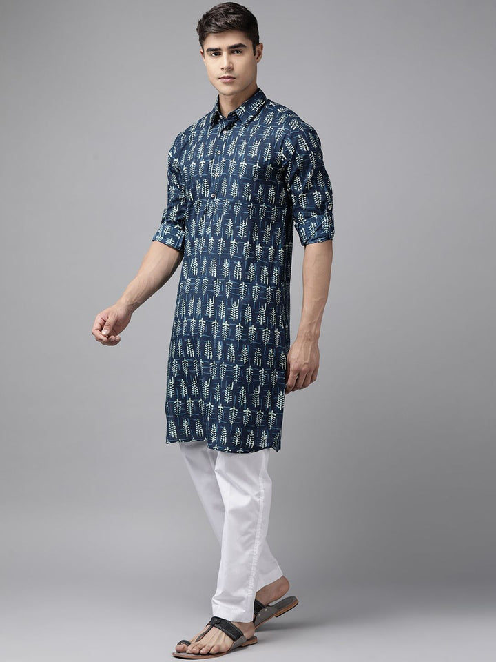 See Designs Ethnic Motifs Printed Shirt Collar Pathani Pure Cotton Kurta