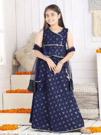 Cutiekins Girls Embellished Mirror Work Ready to Wear Lehenga & Blouse With Dupatta