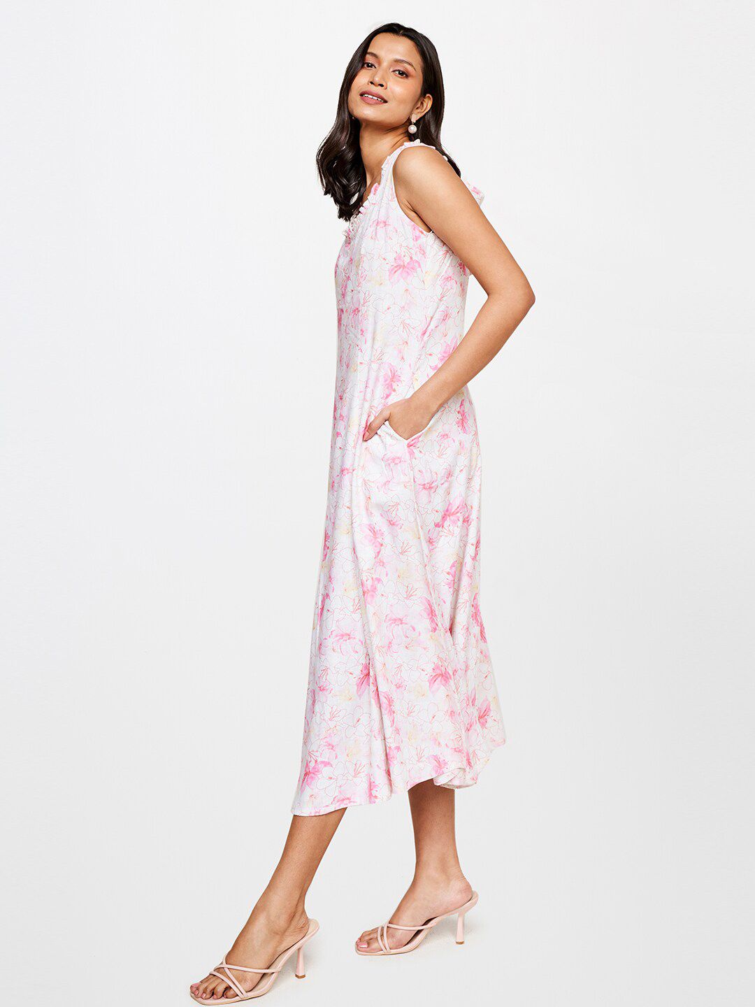 AND Floral Printed Fit & Flare Midi Dress