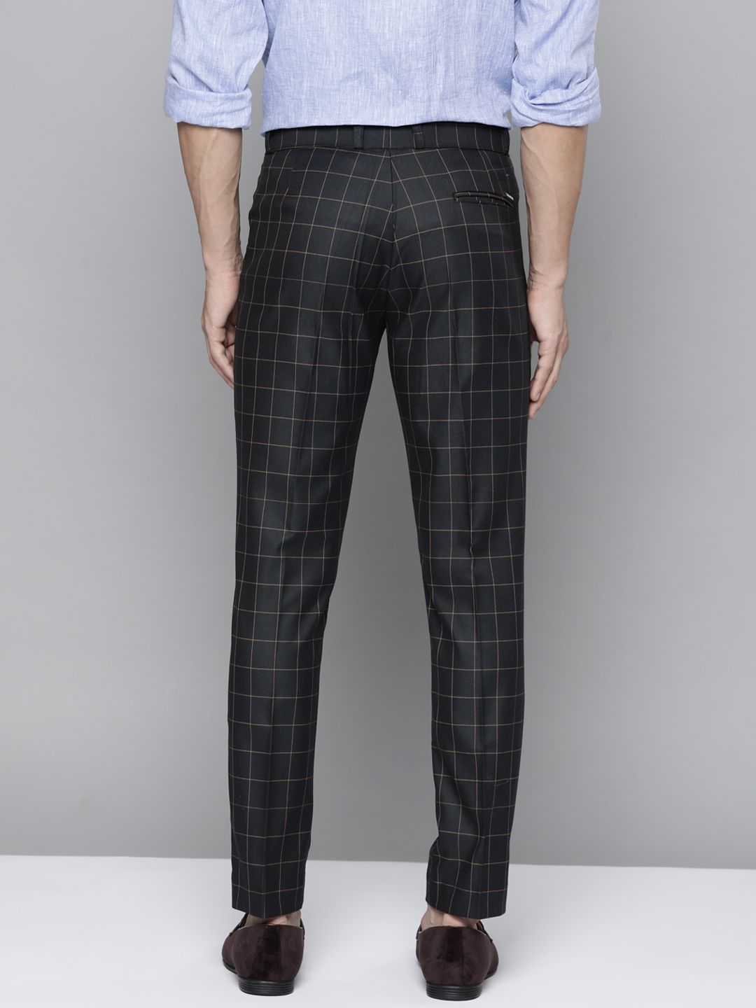 DENNISON Men Black Checked Smart Tapered Fit Trousers