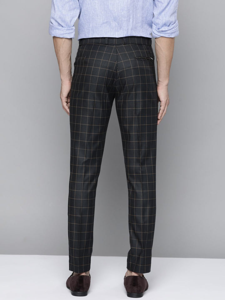 DENNISON Men Black Checked Smart Tapered Fit Trousers