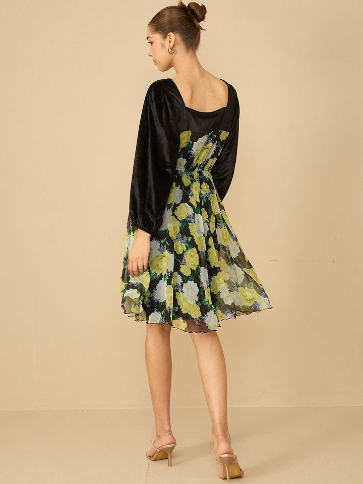 Antheaa Women Floral Printed Embellished Fit & Flare Dress