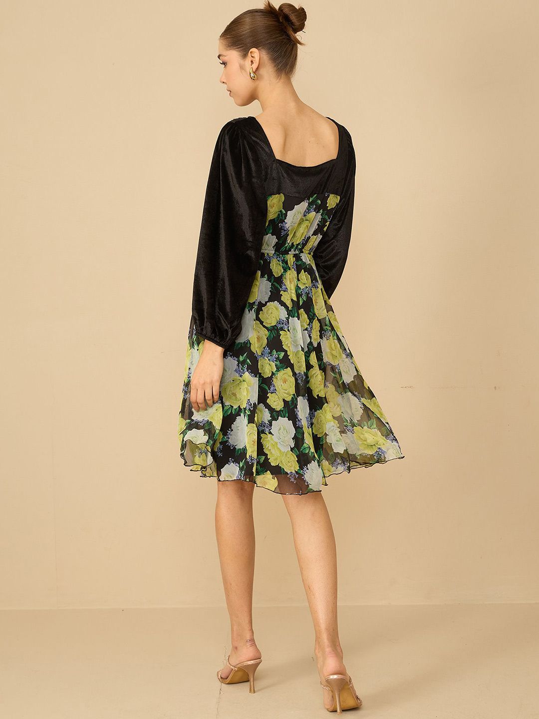 Antheaa Women Floral Printed Embellished Fit & Flare Dress
