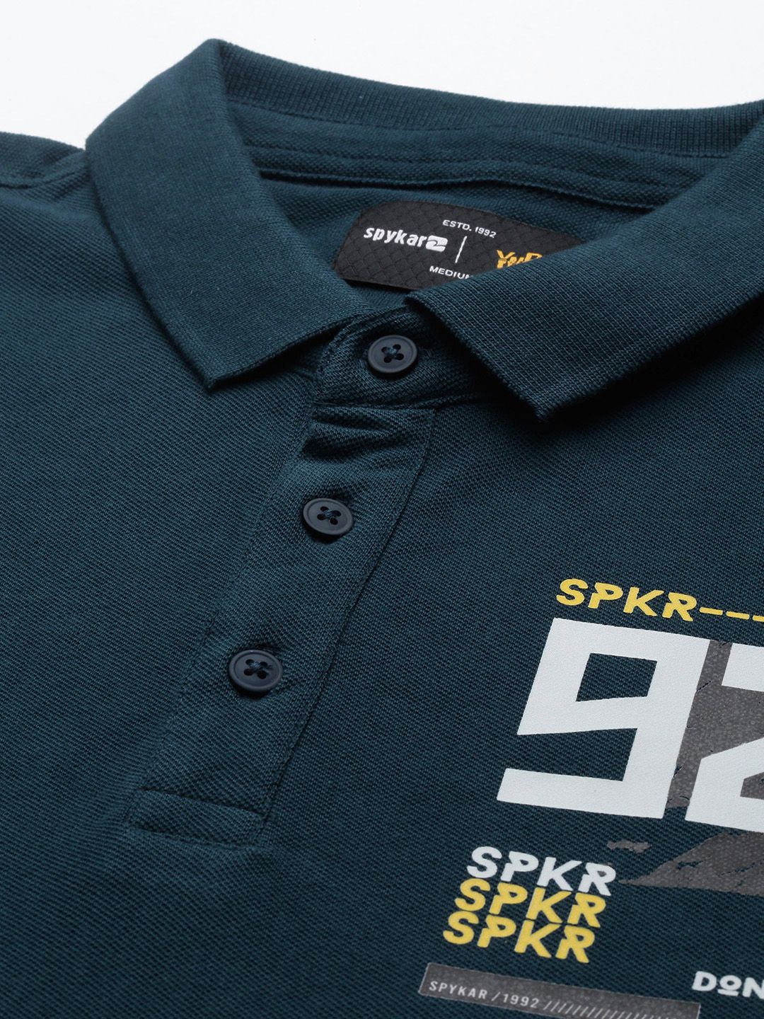 SPYKAR Men Brand Logo Printed Polo Collar Pure Cotton Slim Fit T-shirt