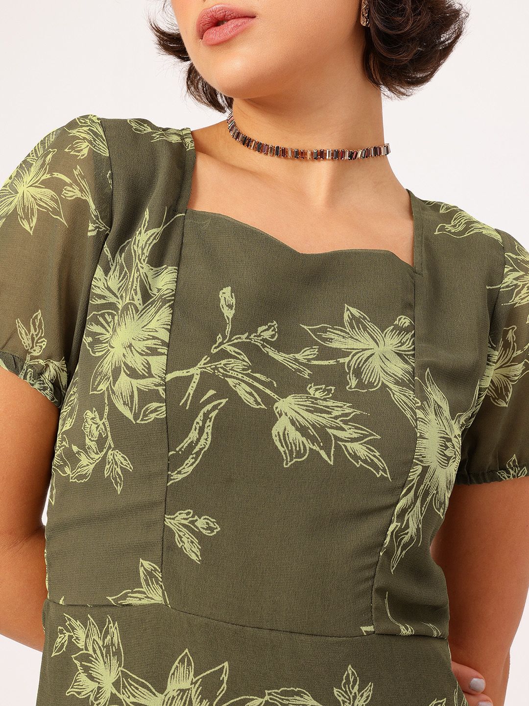 DressBerry Glam & Grunge Floral Printed Cut-Out Back A-Line Mini Dress