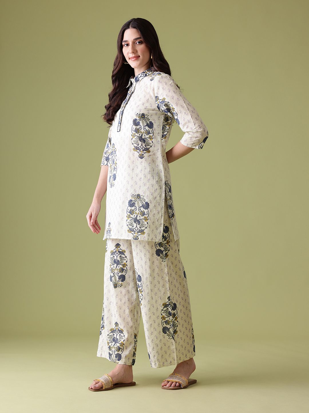 Anouk Floral Print Cotton Kurta with Palazzos