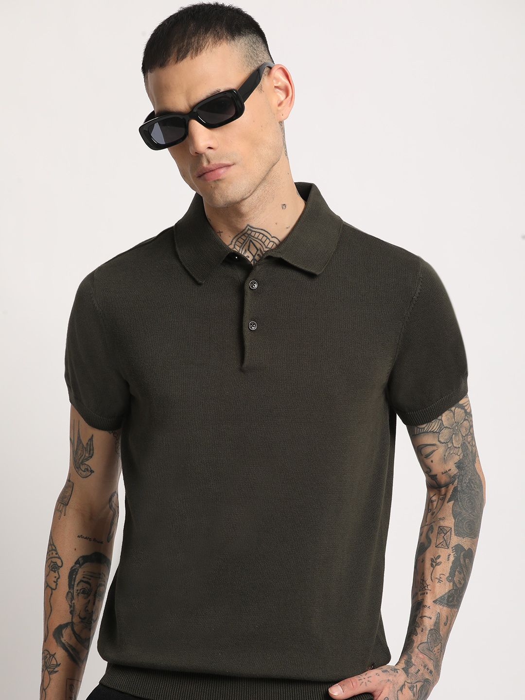 THE BEAR HOUSE Men Solid Regular Fit Cotton Polo Collar T-Shirt
