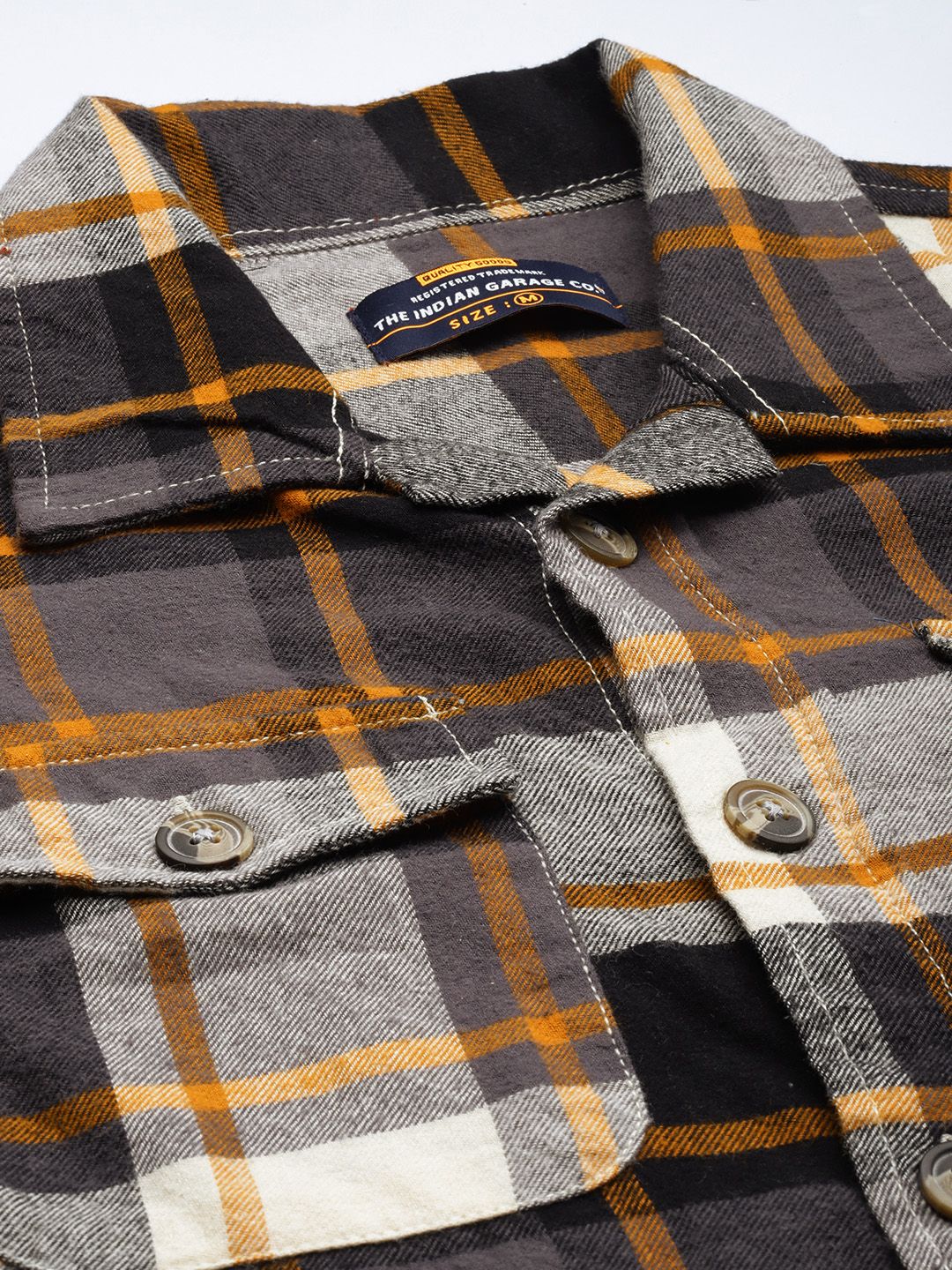 The Indian Garage Co Men Regular Fit Checked Double Flap Pocket Flannel Shirt