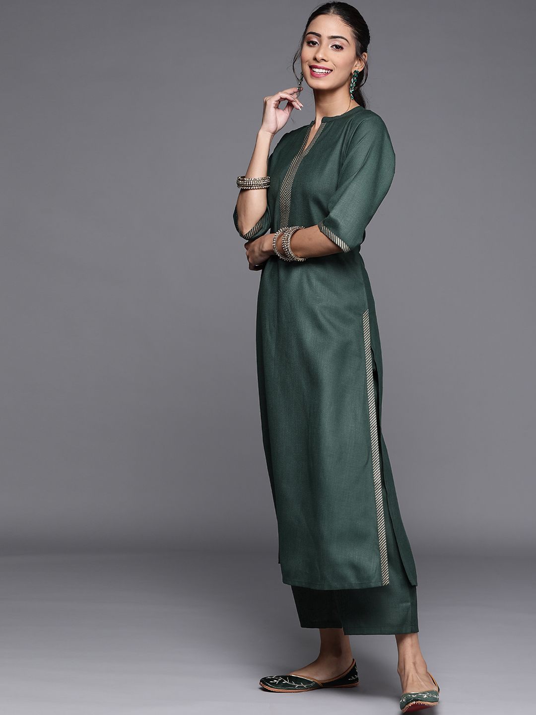 Libas Women Green Regular Pure Cotton Kurta with Palazzos & Dupatta