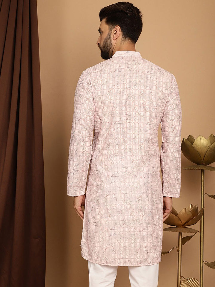 SOJANYA Men Pink Thread Work Anarkali Kurta