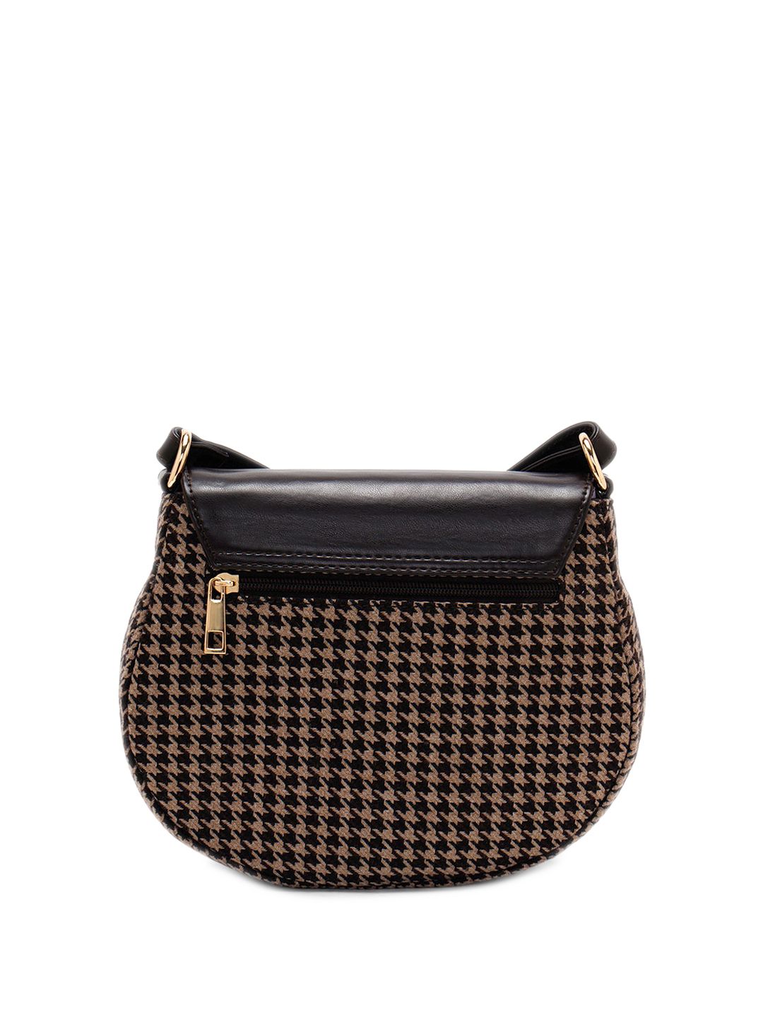 Berrylush Brown Geometric Self Design Structured Sling Bag