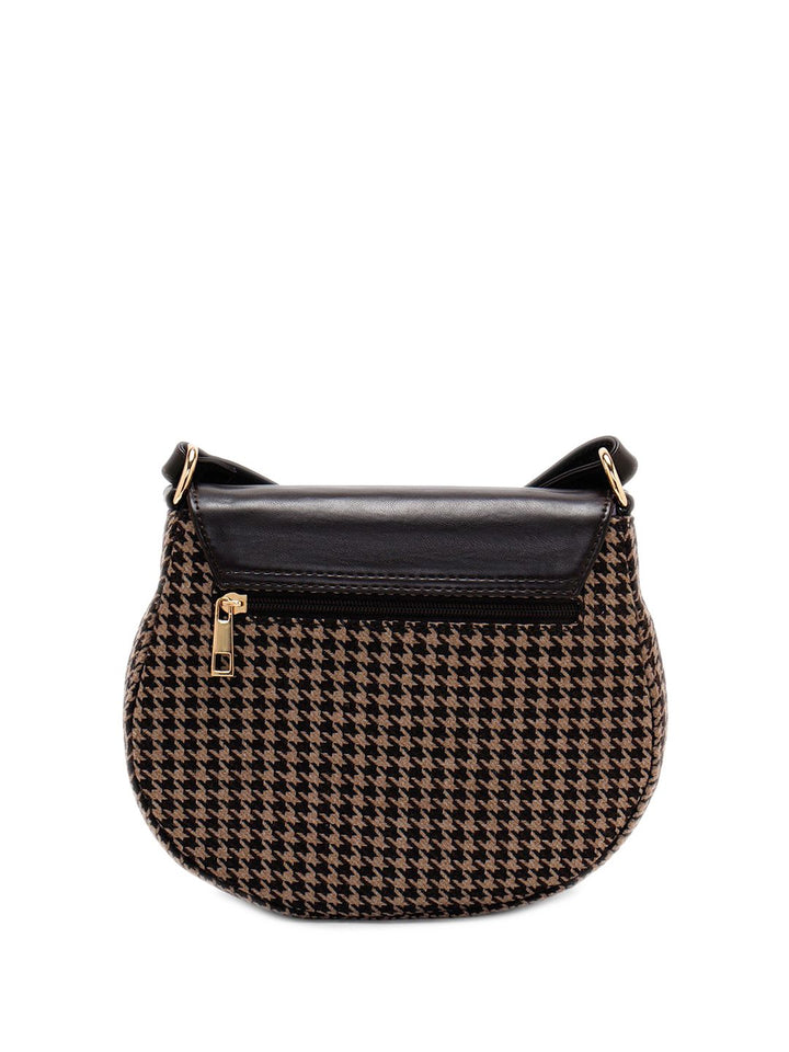 Berrylush Brown Geometric Self Design Structured Sling Bag