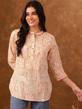 Anouk Ethnic Motif Printed Mandarin Collar Three-Quarter Sleeves Cotton Short Kurti