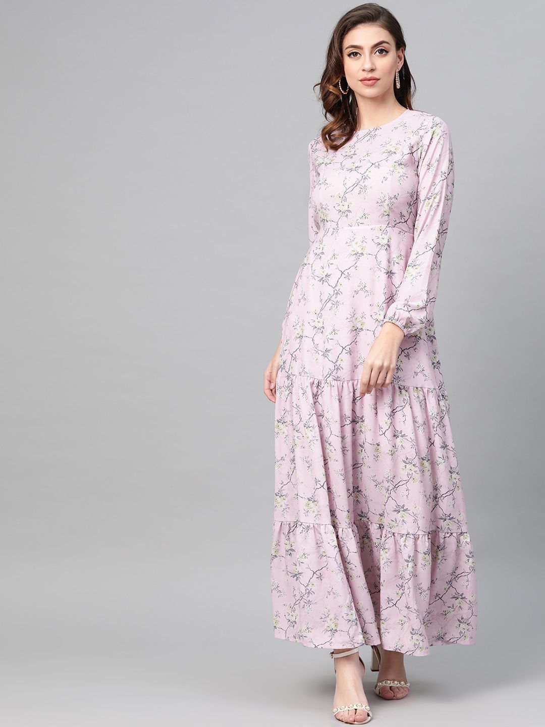 SASSAFRAS Women Pink & Green Printed Maxi Dress