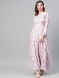 SASSAFRAS Women Pink & Green Printed Maxi Dress